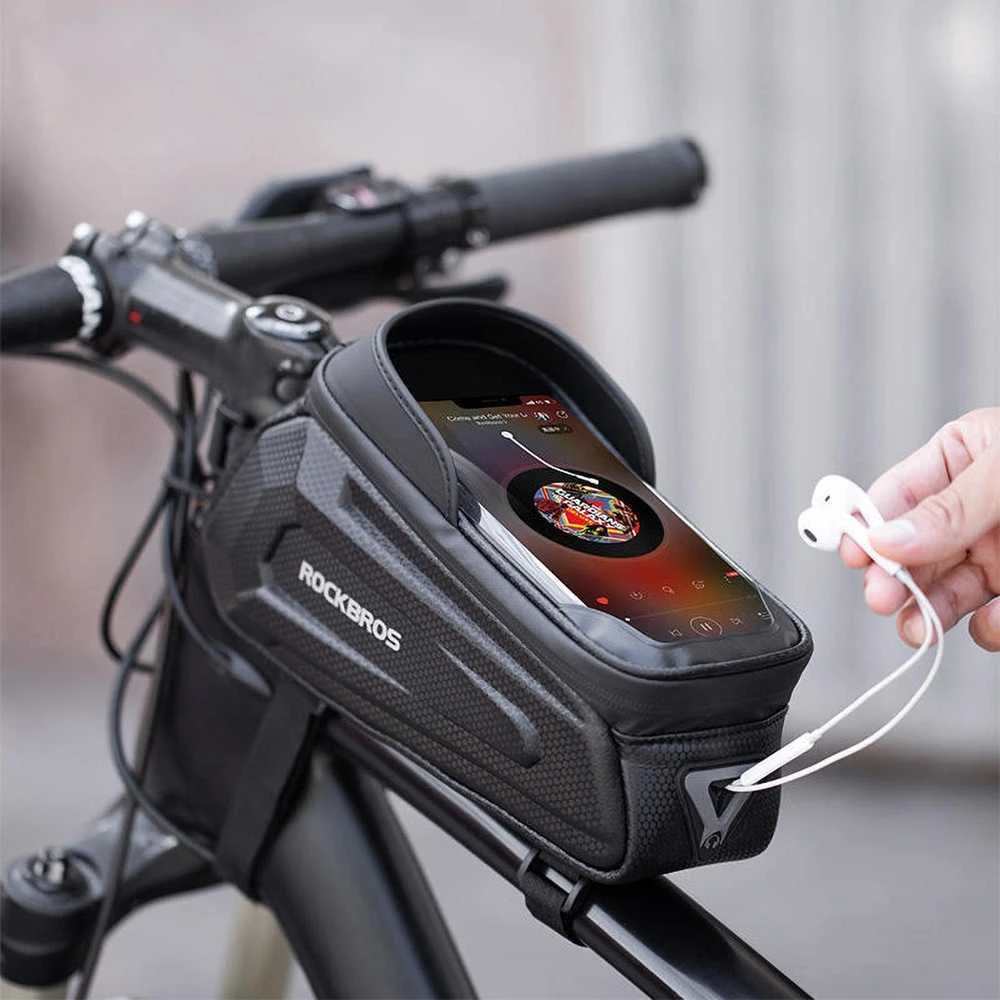 Rockbros B68 Sakwa rowerowa na ramę pancerna su kieszonką na telefon i pokrowcem 1.7l - juoda