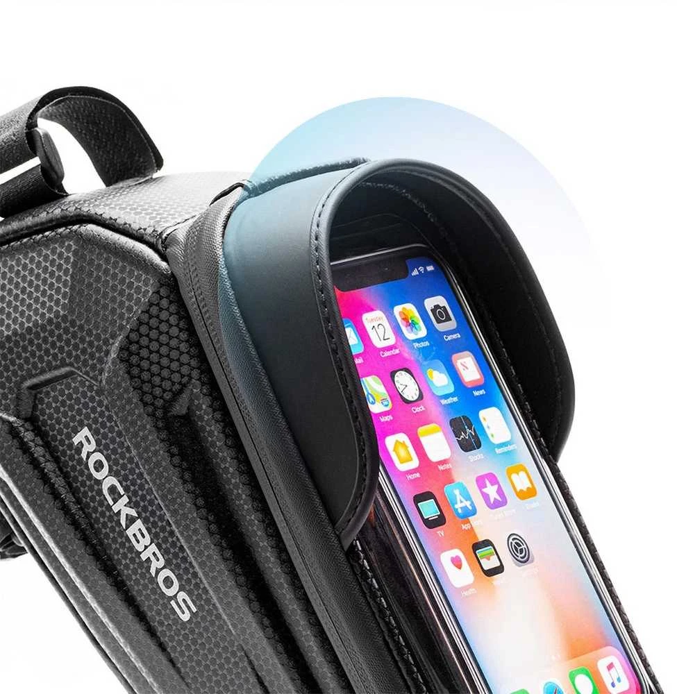 Rockbros B68 Sakwa rowerowa na ramę pancerna su kieszonką na telefon i pokrowcem 1.7l - juoda