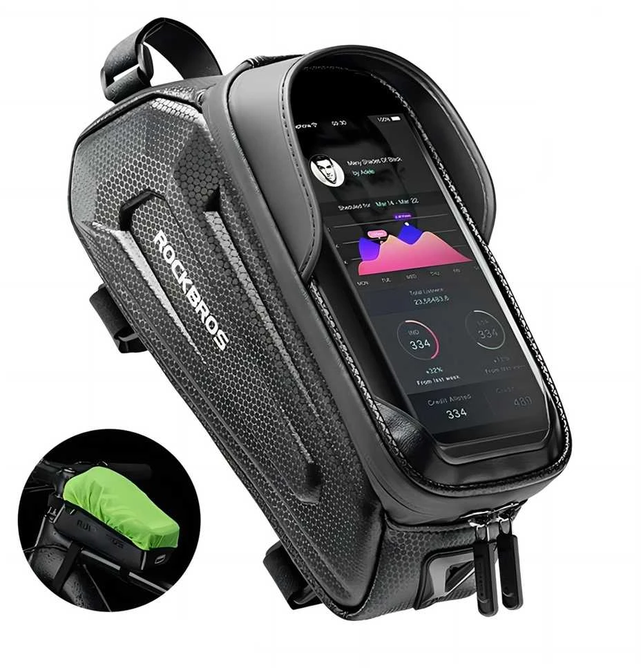 Rockbros B68 Sakwa rowerowa na ramę pancerna su kieszonką na telefon i pokrowcem 1.7l - juoda