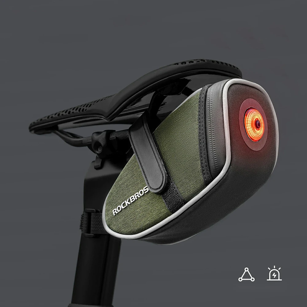 Rockbros C52-2 lightweight saddle bag with 250 mAh lighting - žalias