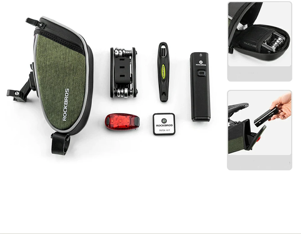 Rockbros C52-2 lightweight saddle bag with 250 mAh lighting - žalias