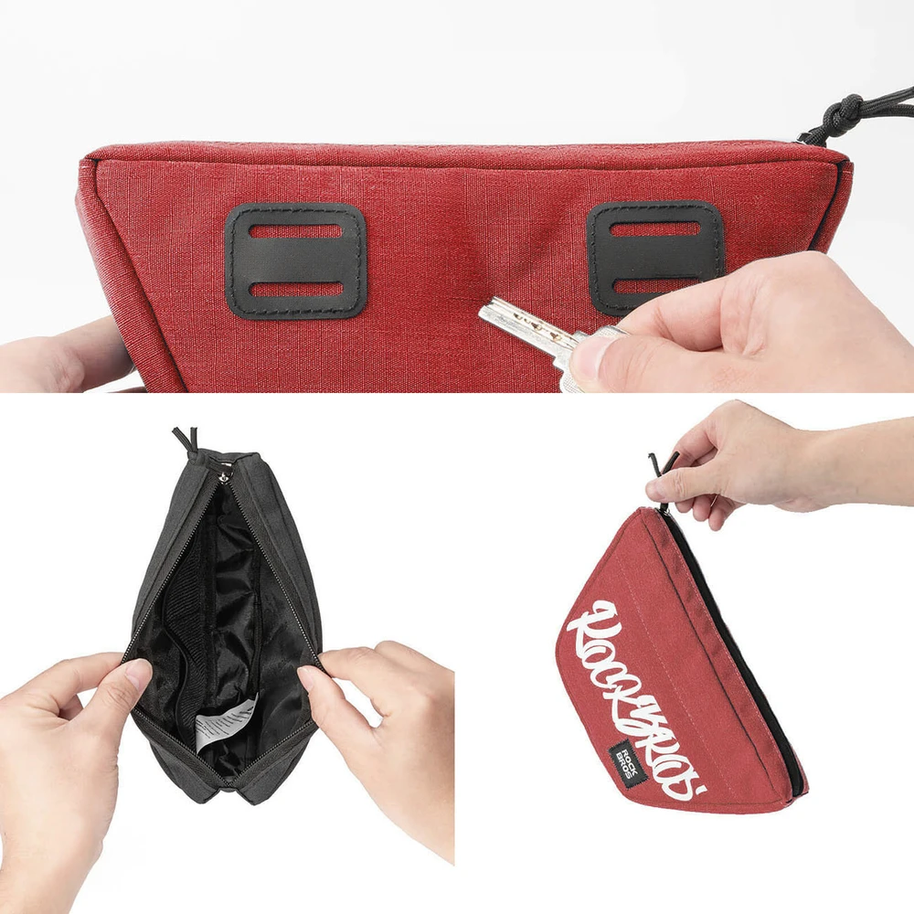 Rockbros G011 „Flash Journey“ trapecijos formos dviračio krepšys su vairu, 0,7 l – raudonas