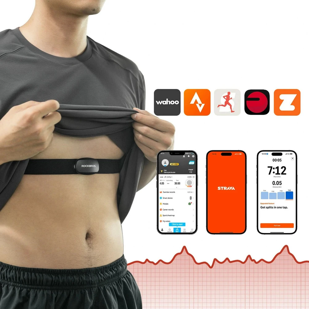 Rockbros HRM812 Bluetooth ANT+ IP67 Heart Rate Monitorius Belt - Juodas