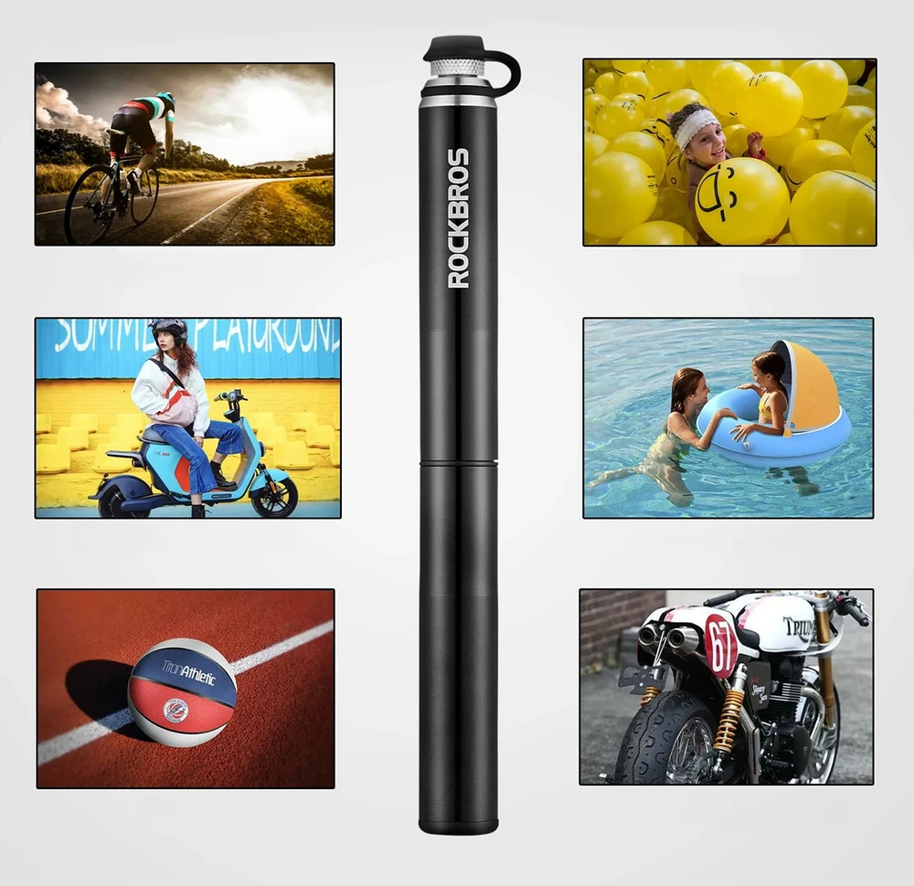 Rockbros JG-PB-004 lightweight bicycle pump with pressure gauge - juodas
