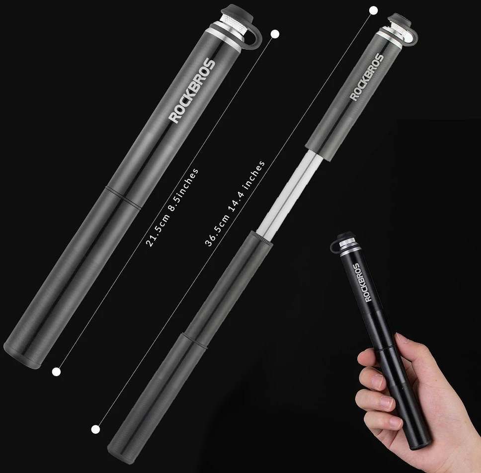 Rockbros JG-PB-004 lightweight bicycle pump with pressure gauge - juodas