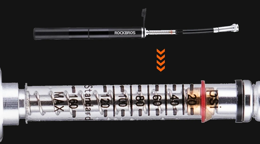 Rockbros JG-PB-004 lightweight bicycle pump with pressure gauge - juodas