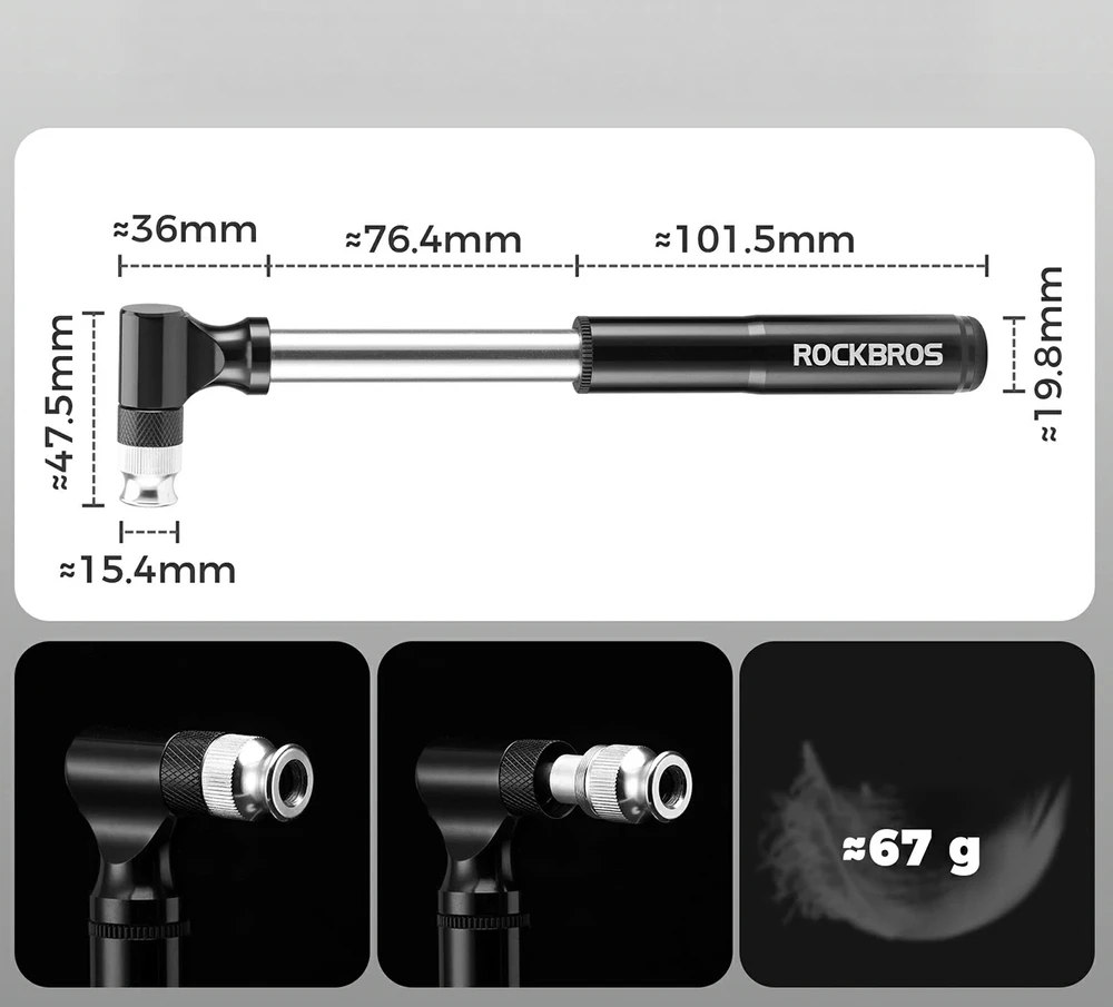 Rockbros JG-PB-11 130 PSI dviračio pompa su rankena ir adatėle - Juodas