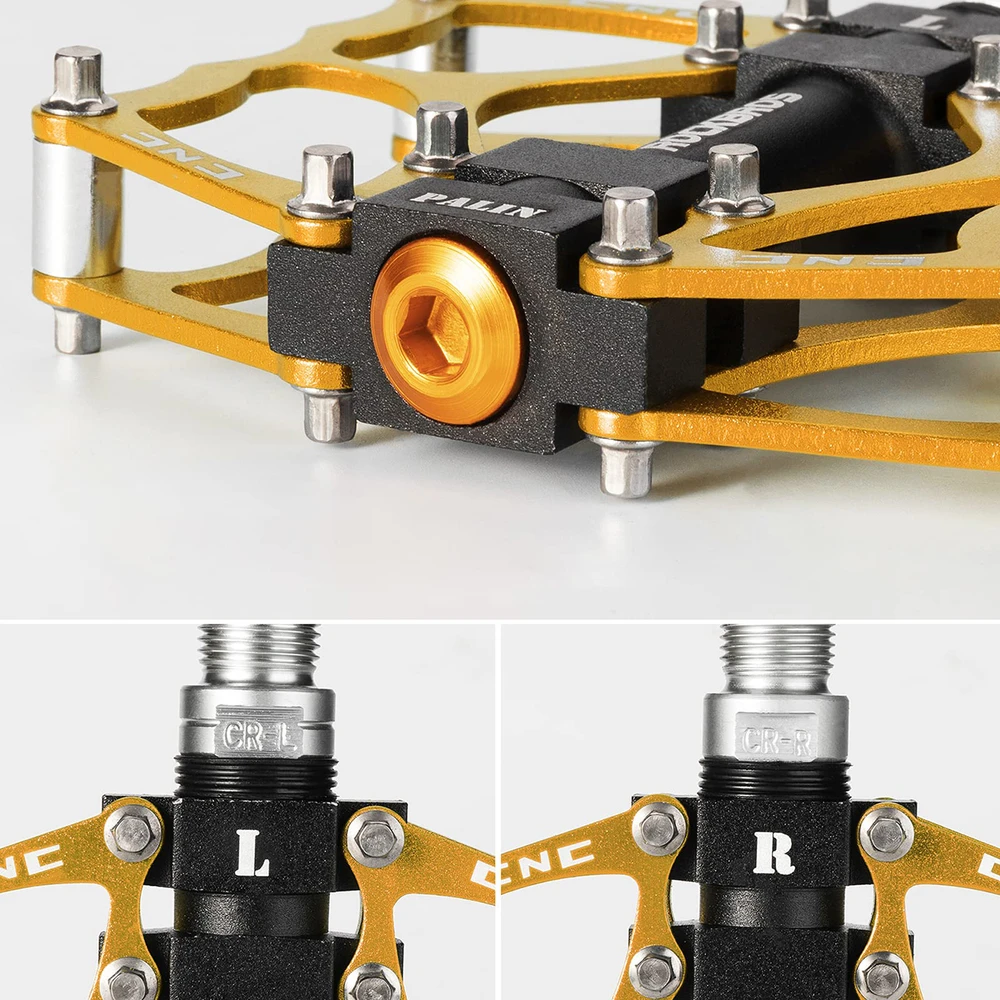 Rockbros JT201012LG 2010-12L aliuminio platforminiai dviračių pedalai – auksiniai