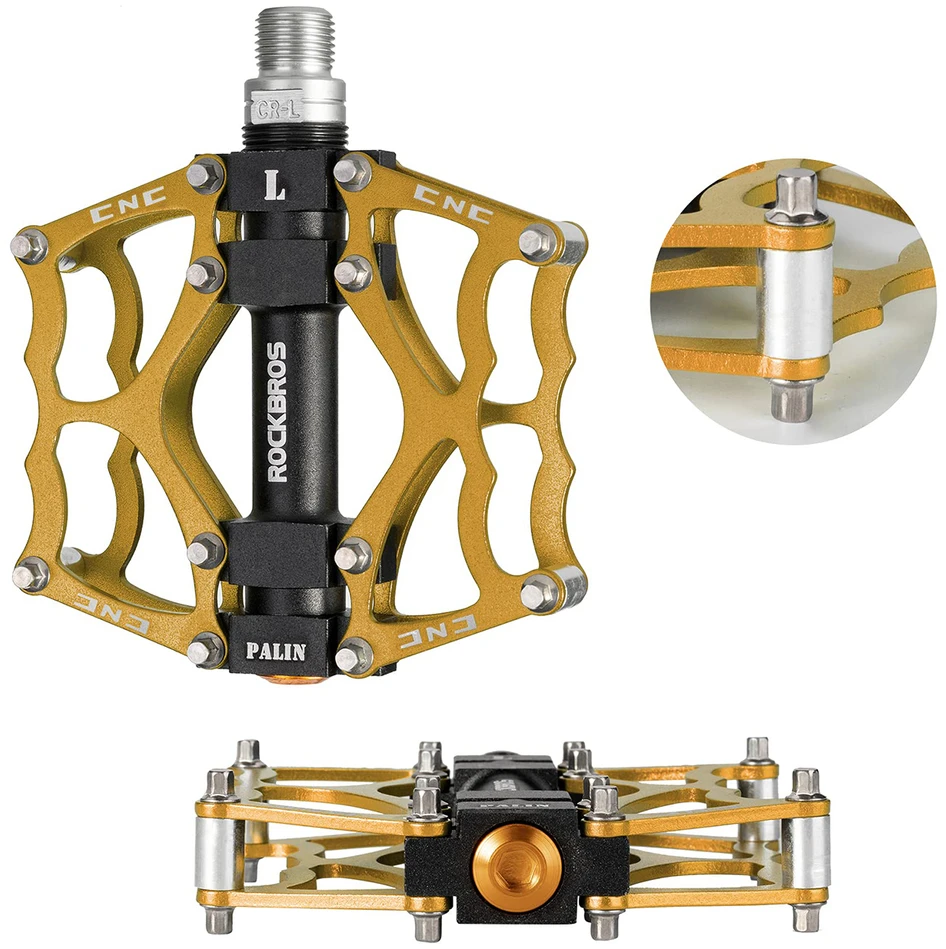 Rockbros JT201012LG 2010-12L aliuminio platforminiai dviračių pedalai – auksiniai