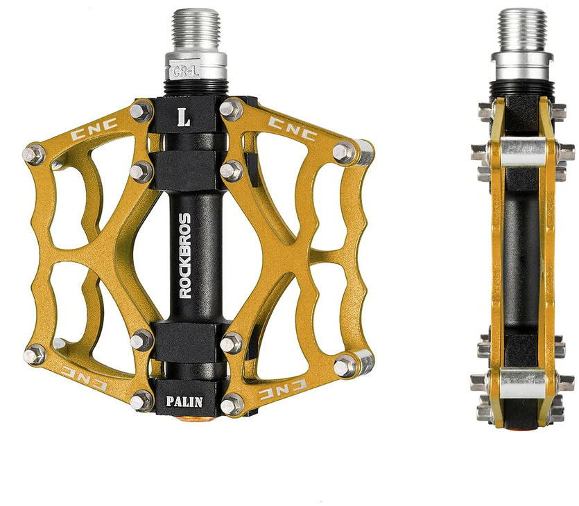 Rockbros JT201012LG 2010-12L aliuminio platforminiai dviračių pedalai – auksiniai
