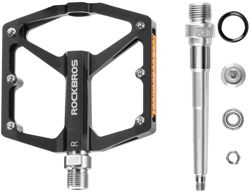 Rockbros K371 Atspindintys aliuminio dviračių pedalai su sandariais guoliais - Juodas