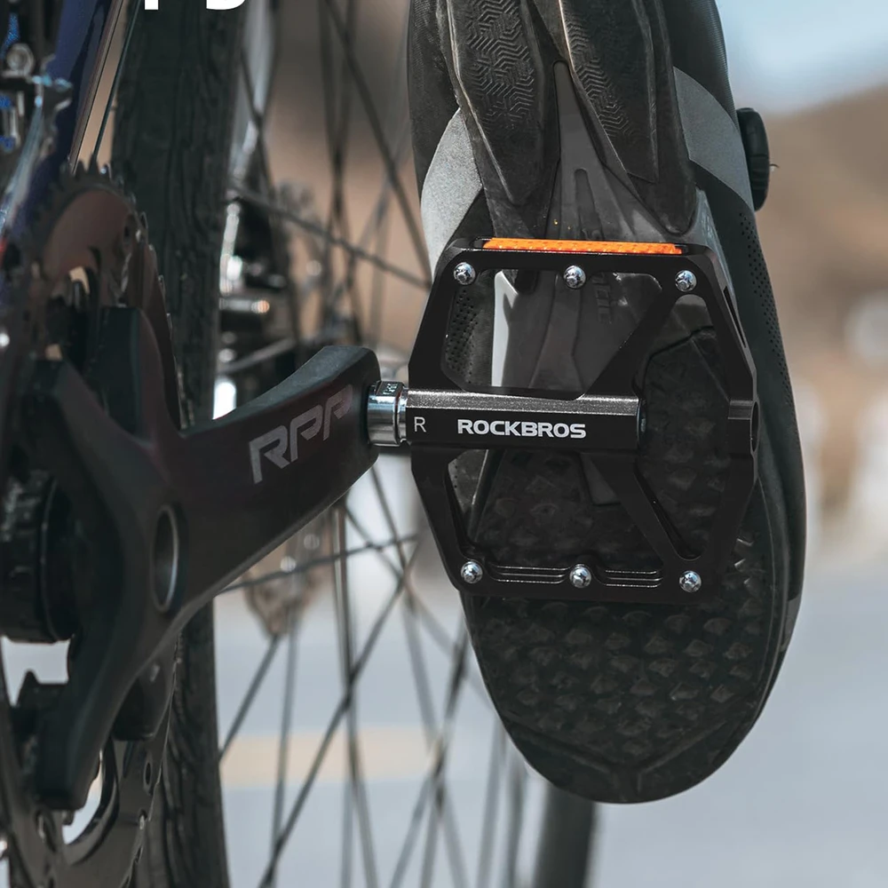 Rockbros K371 Atspindintys aliuminio dviračių pedalai su sandariais guoliais - Juodas