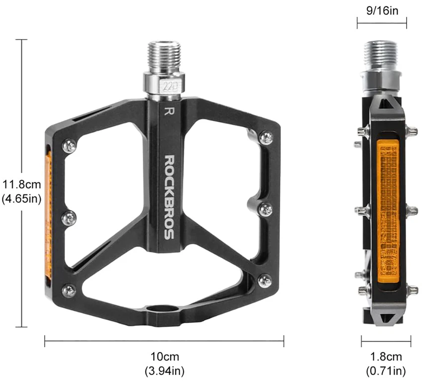 Rockbros K371 Atspindintys aliuminio dviračių pedalai su sandariais guoliais - Juodas