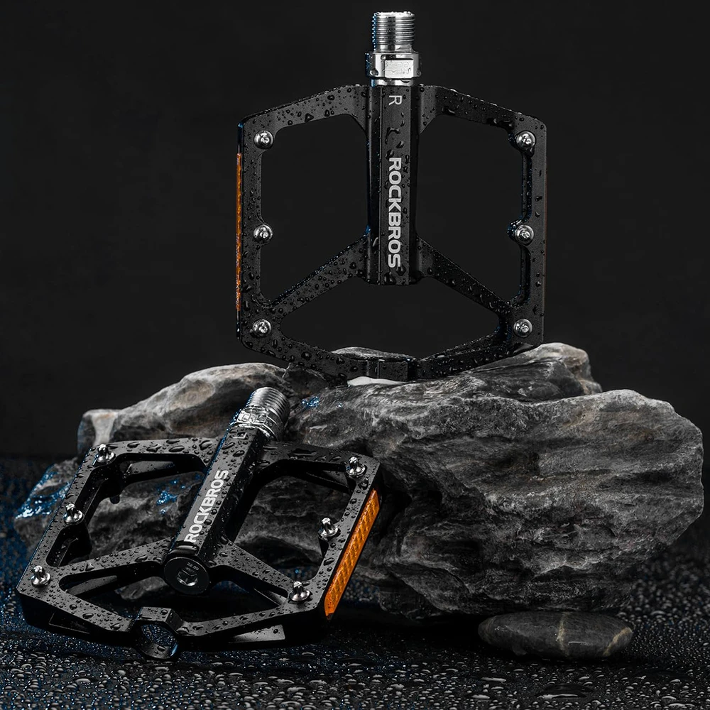 Rockbros K371 Atspindintys aliuminio dviračių pedalai su sandariais guoliais - Juodas
