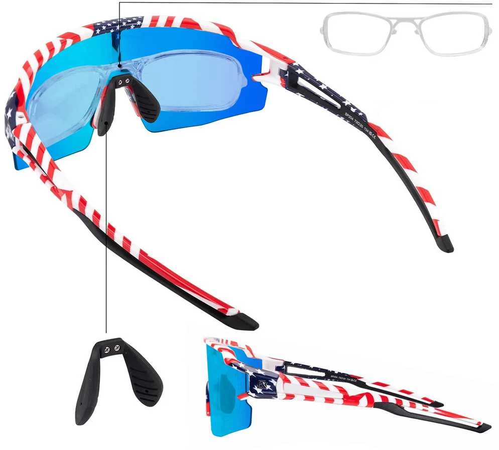 Rockbros Polarized dviratininko akiniai su UV apsauga ir Corrective Insert Mėlyna Lenses – USA Pattern – baltos spalvos