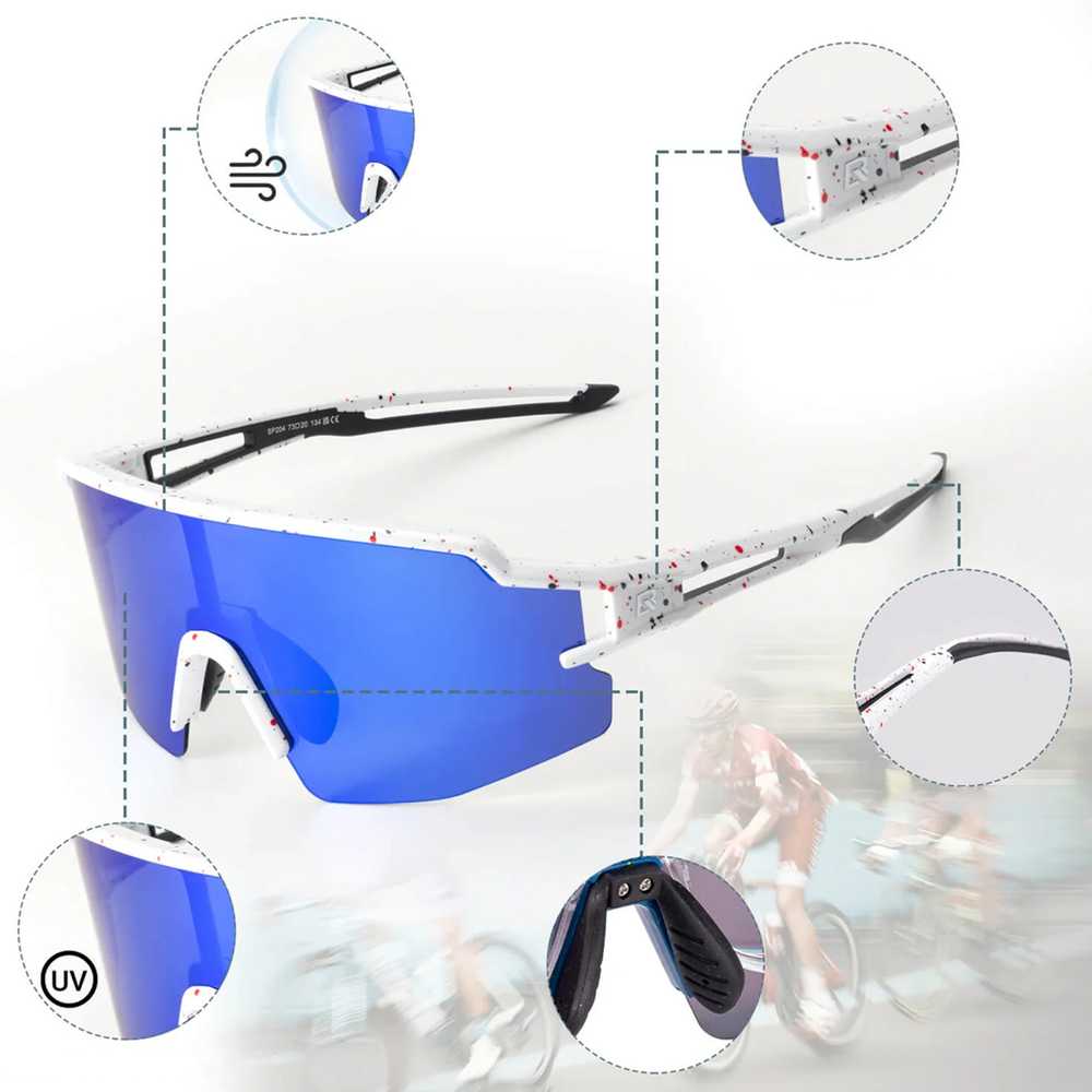 Rockbros Polarized dviratininko akiniai su UV apsauga ir Corrective Insert Mėlyna Lenses – baltos spalvos