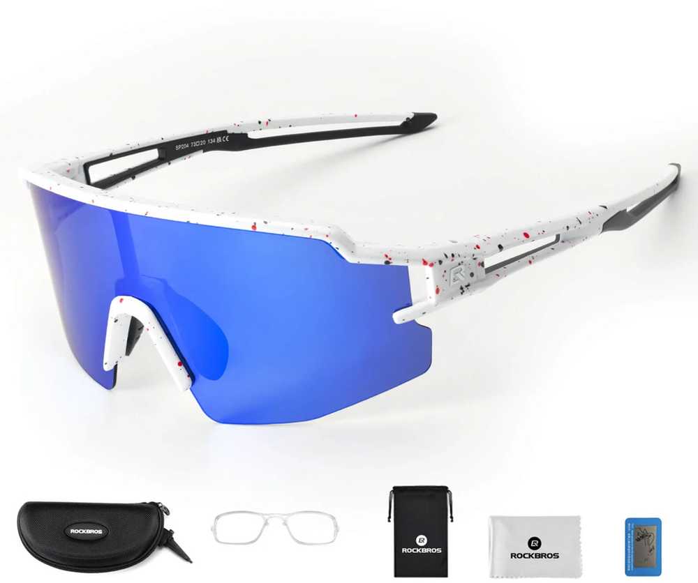 Rockbros Polarized dviratininko akiniai su UV apsauga ir Corrective Insert Mėlyna Lenses – baltos spalvos