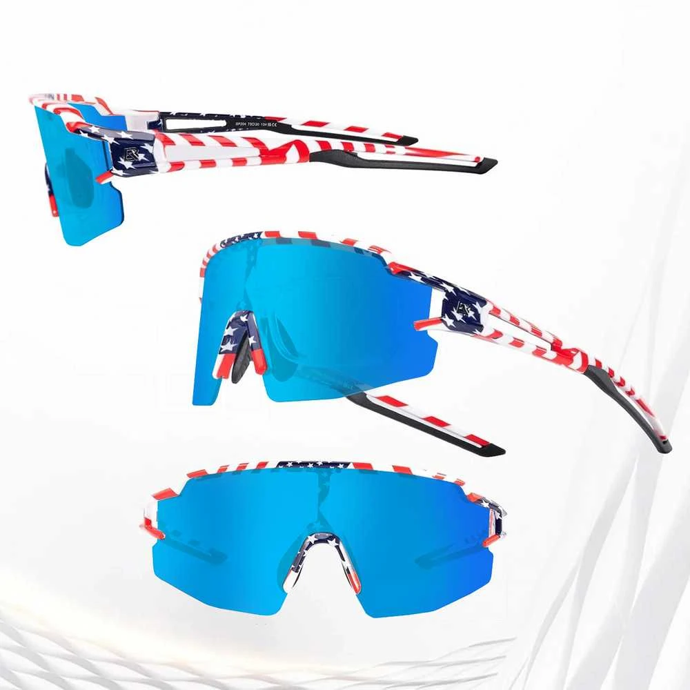 Rockbros Polarized dviratininko akiniai su UV apsauga ir Corrective Insert Mėlyna Lenses – USA Pattern – baltos spalvos