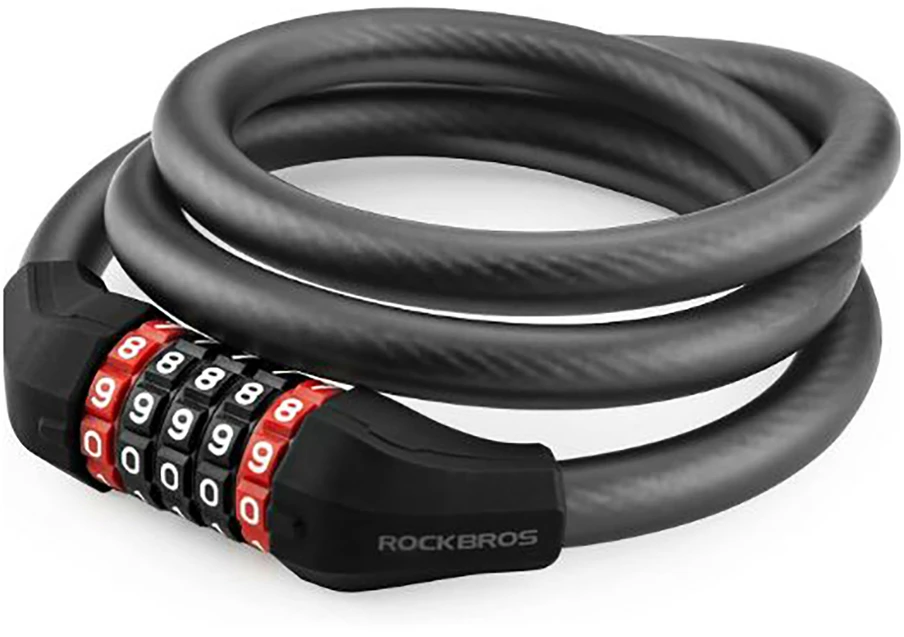 Rockbros RKS531 dviračio spyna su 5 skaitmenų kodu, plieniniu lynu, 120 cm, su LED apšvietimu - juodas