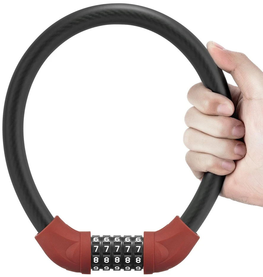 Rockbros RKS870-BK dviračio spyna su kodu, plieniniu trosu, 85 cm - raudona