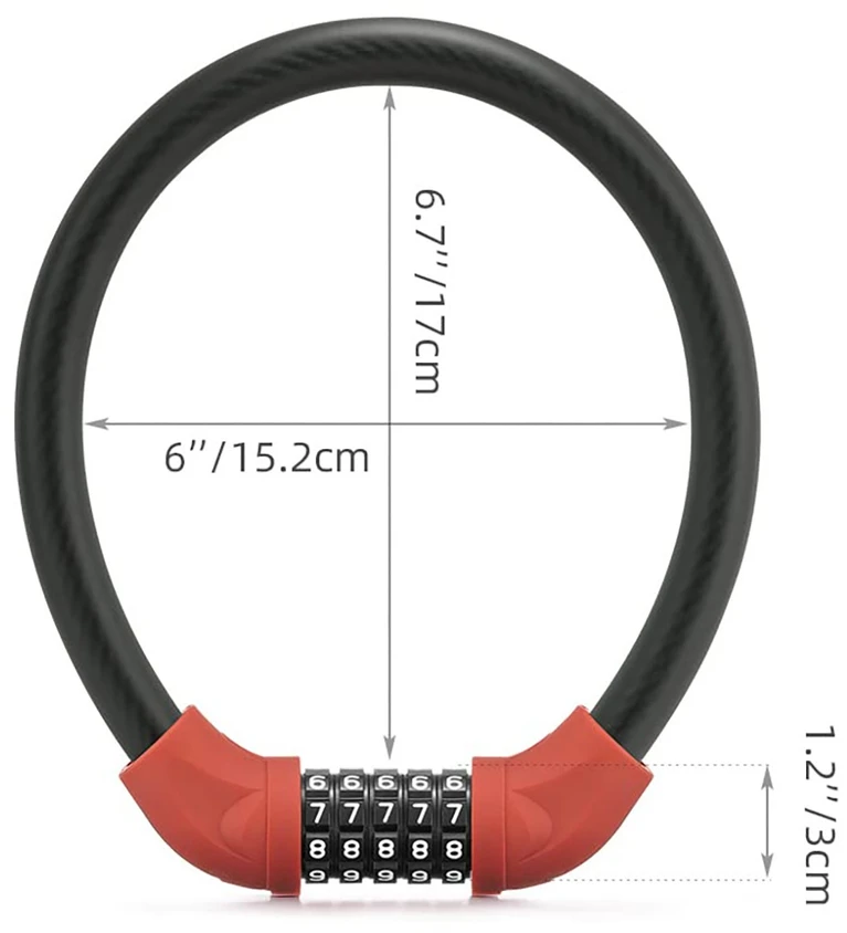 Rockbros RKS870-BK dviračio spyna su kodu, plieniniu trosu, 85 cm - raudona