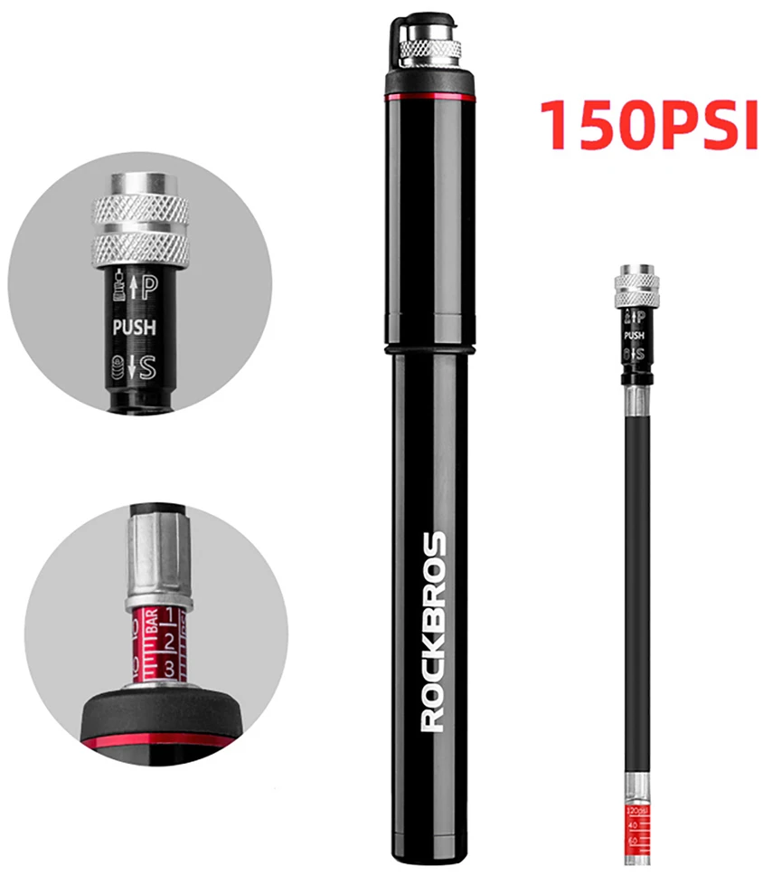 Rockbros SMART-B 150 PSI Mini Bicycle Pump for Presta and Schrader Valves - Juodas