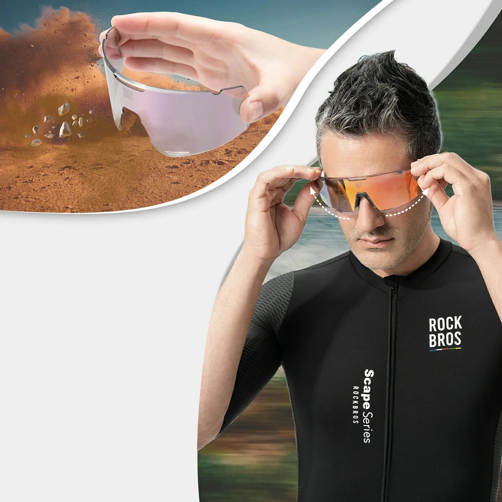 Rockbros SP338 „ROAD TO SKY“ dviratininko akiniai su keičiamais lęšiais – pilki