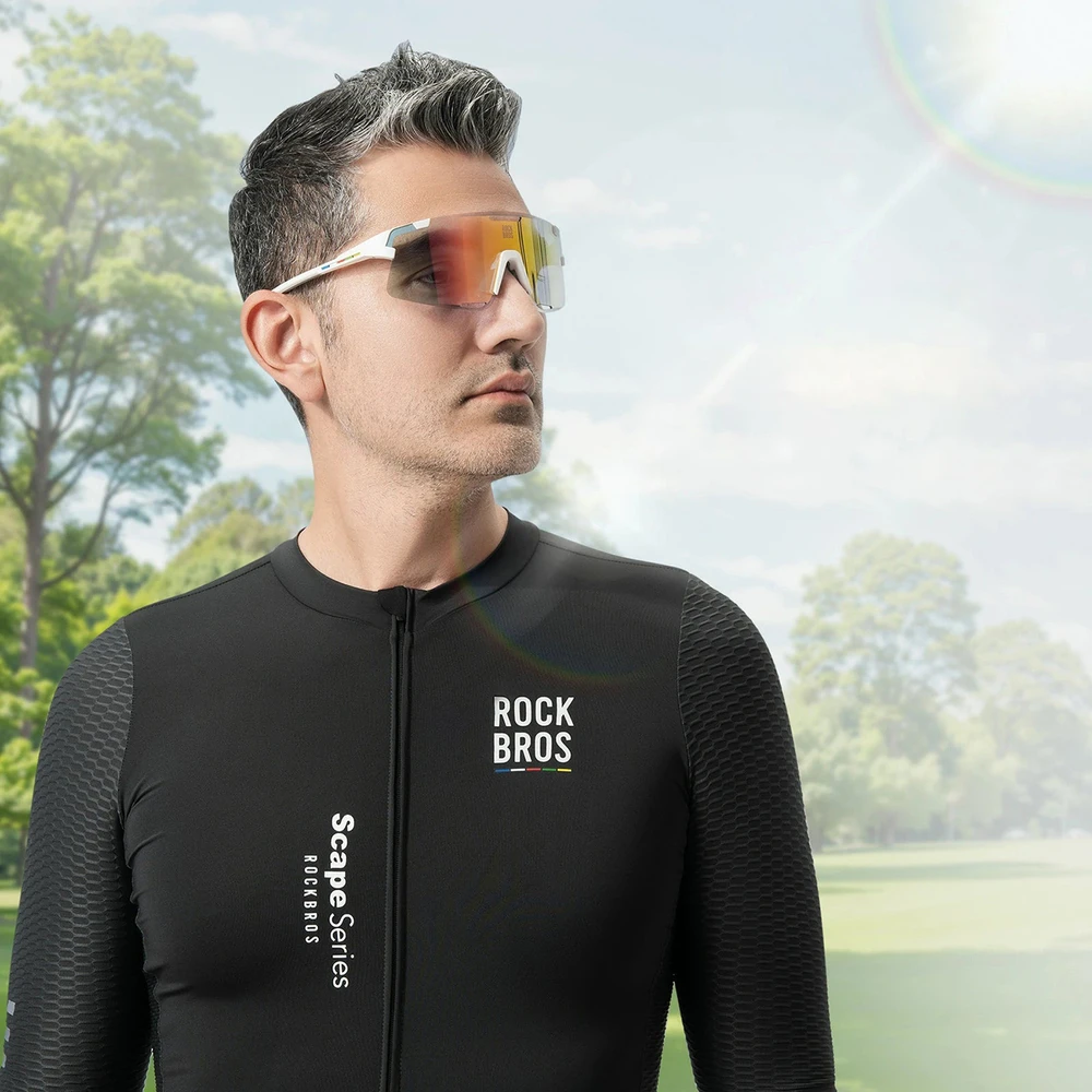 Rockbros SP338 „ROAD TO SKY“ dviratininko akiniai su keičiamais lęšiais – pilki