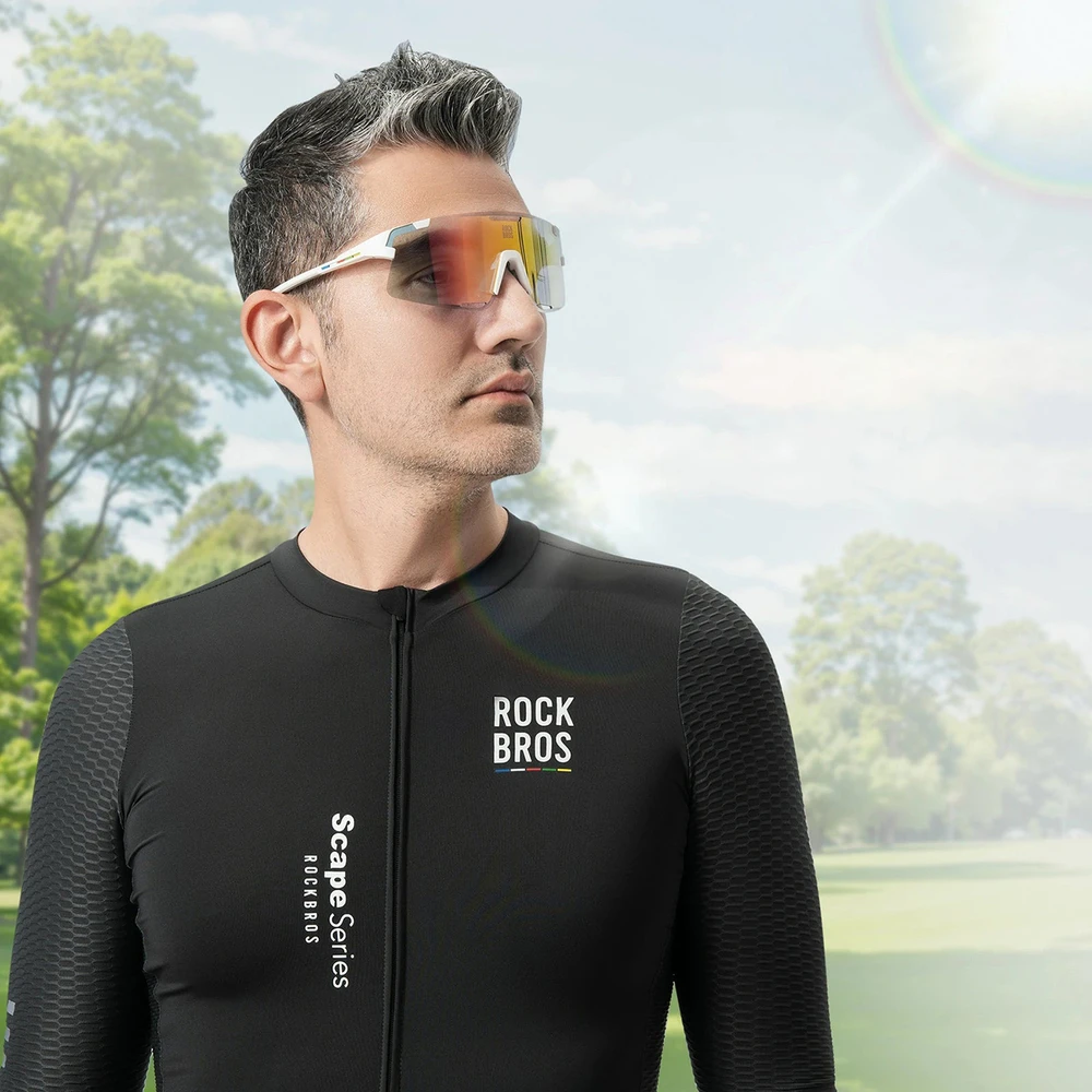 Rockbros SP338 „ROAD TO SKY“ dviratininko akiniai su keičiamais lęšiais – „Kreminis“