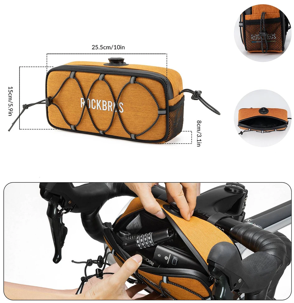 Rockbros TL001 ROAD TO SKY 1.9L Handlebar Bike Bag Atsparus vandeniui - Oranžinis