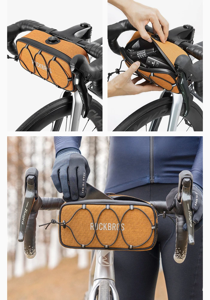 Rockbros TL001 ROAD TO SKY 1.9L Handlebar Bike Bag Atsparus vandeniui - Oranžinis