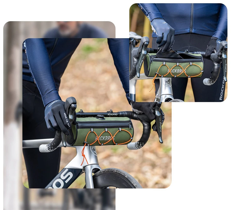 Rockbros TL002 ROAD TO SKY 1.5L Handlebar Bike Bag Atsparus vandeniui - Žalias
