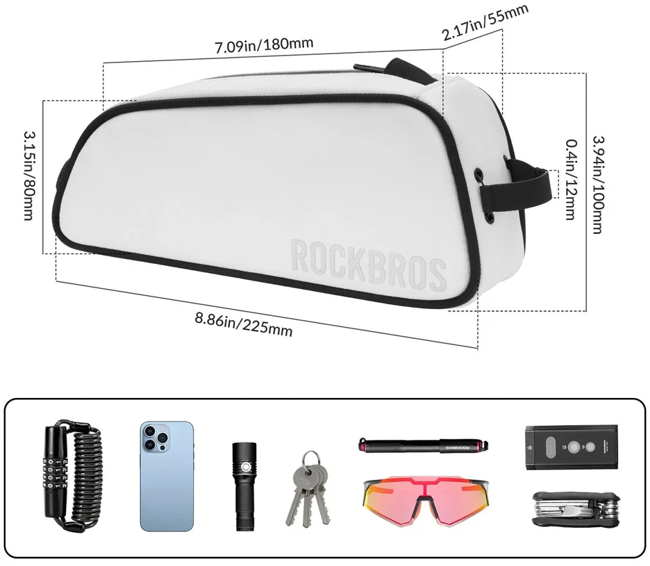 Rockbros TL004 ROAD TO SKY 0.7L Atsparus vandeniui Frame Bike Bag - Baltas