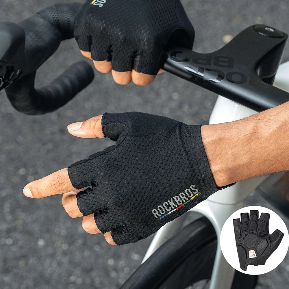 Rockbros TLS004 ROAD TO SKY Short Shock Absorbing Cycling Gloves M - Juodas