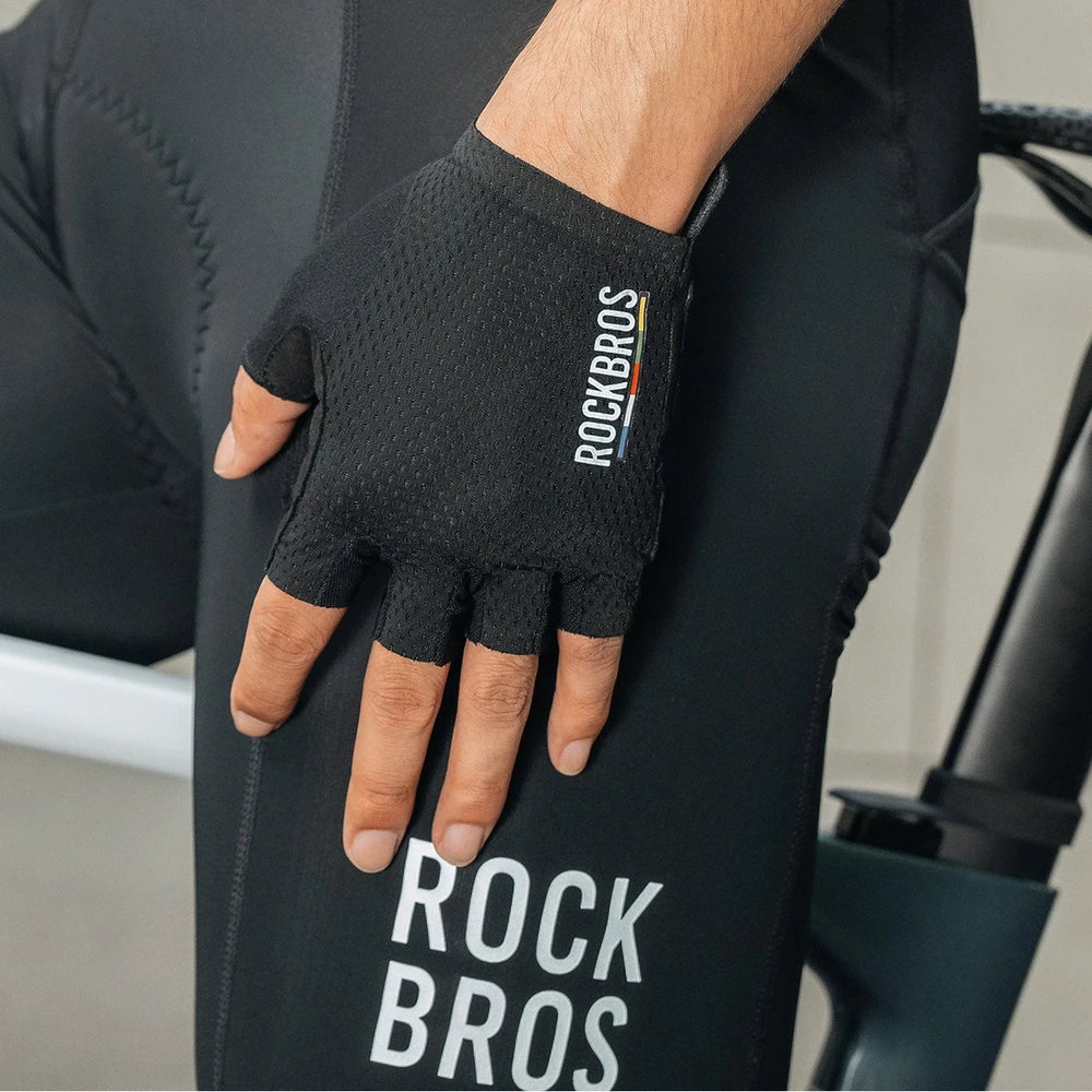 Rockbros TLS004 ROAD TO SKY Short Shock Absorbing Cycling Gloves L - Juodas
