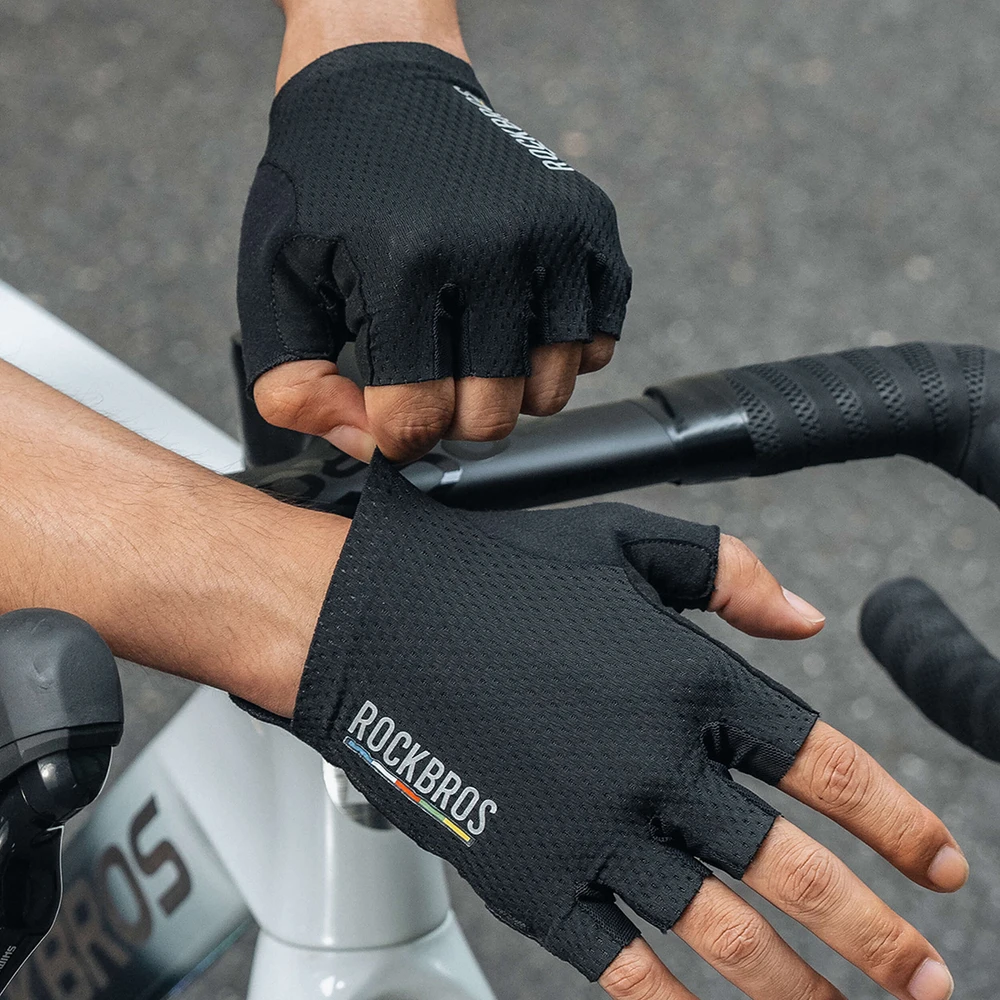 Rockbros TLS004 ROAD TO SKY Short Shock Absorbing Cycling Gloves M - Juodas