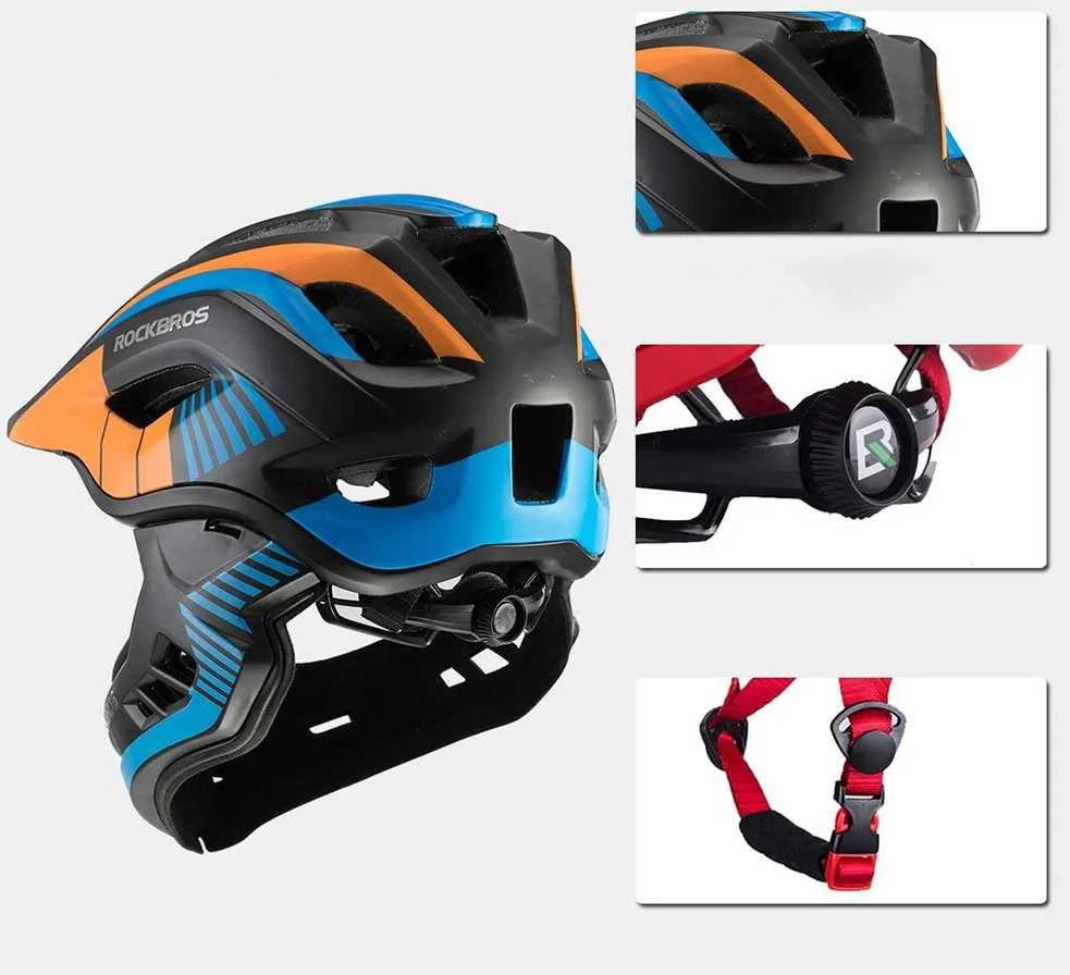 Rockbros TT-32SOBL-M dziecięcy su odpinaną szczęką dydis M - juoda-oranžinė
