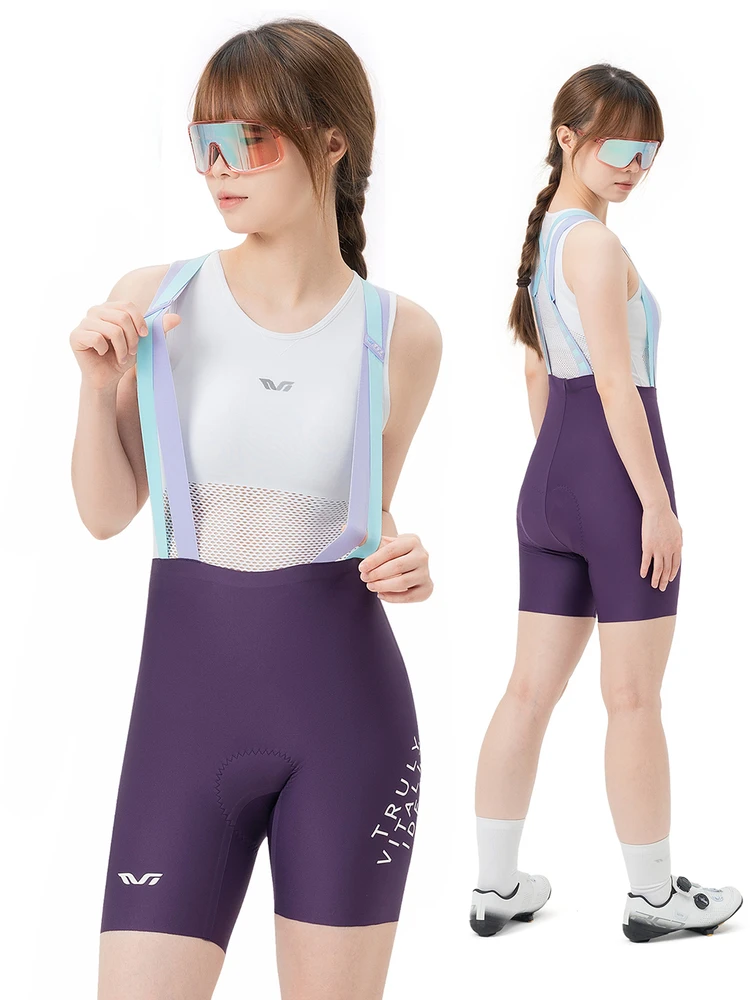 Rockbros YDDK017-1 TVI Women's Cycling Shorts with Bib and Pad Size S - Violetinė