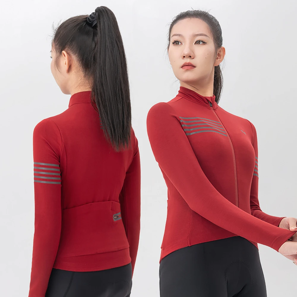 Rockbros YPW065 TVI Women's Long Sleeve Cycling Jersey Fall/Winter S - Raudona