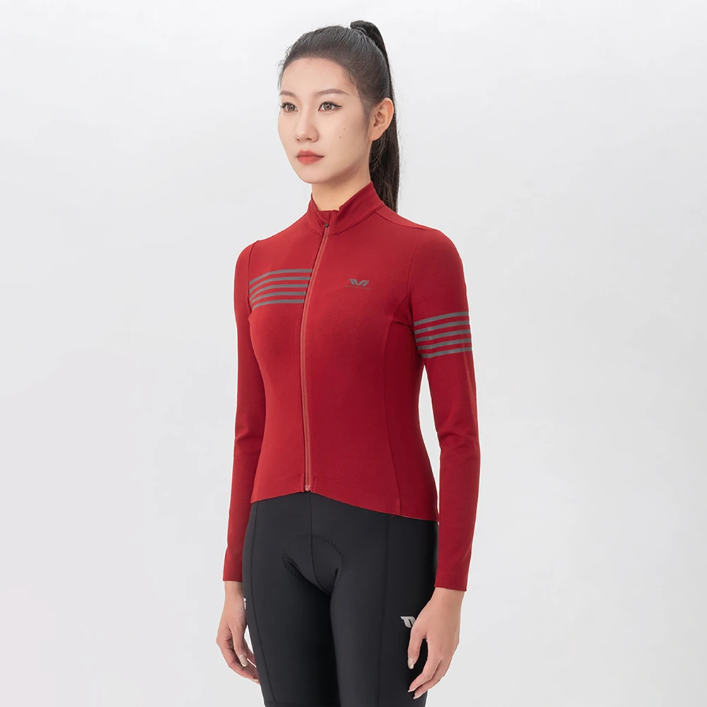 Rockbros YPW065 TVI Women's Long Sleeve Cycling Jersey Fall/Winter M - Raudona
