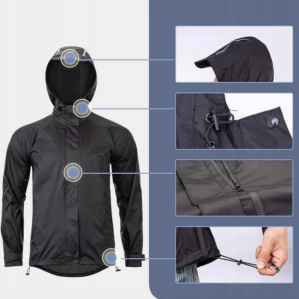 Rockbros YPY013BK3XL Striukė nuo lietaus, kvėpuojanti, atspari vėjui XXXL - juoda