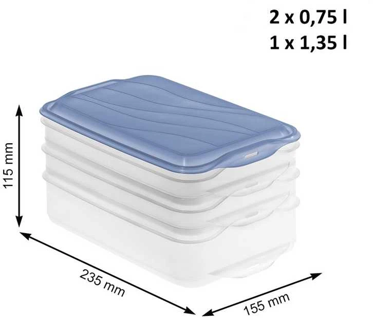 Maisto Saugojimo Indas - ROTHO Rondo 2x0.75L, 1x1.35L Mėlynas