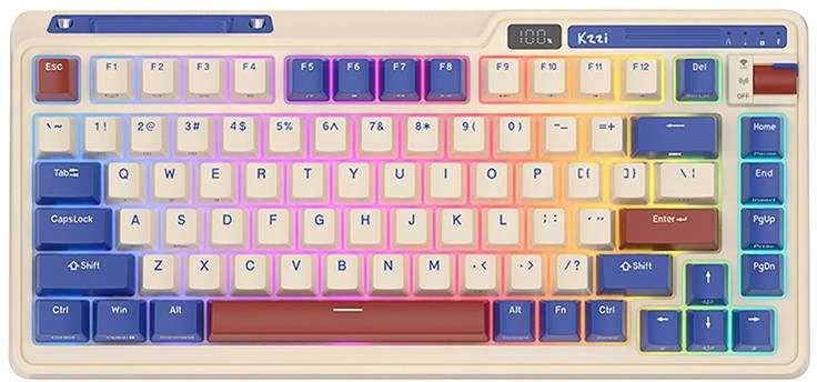 Mechaninė klaviatūra Royal Kludge KZZI K75 pro RGB, momentinis jungiklis (retro mėlynas)