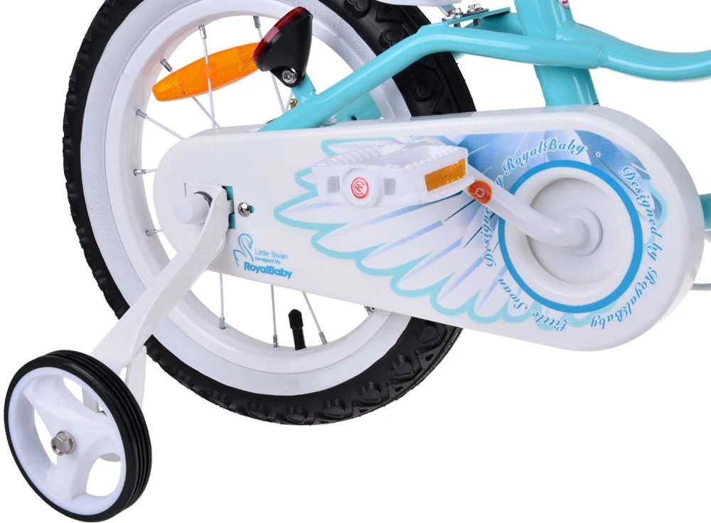 RoyalBaby žavus dviratis 14" Little Swan juostelės krepšelio šoniniai ratai RB14-18