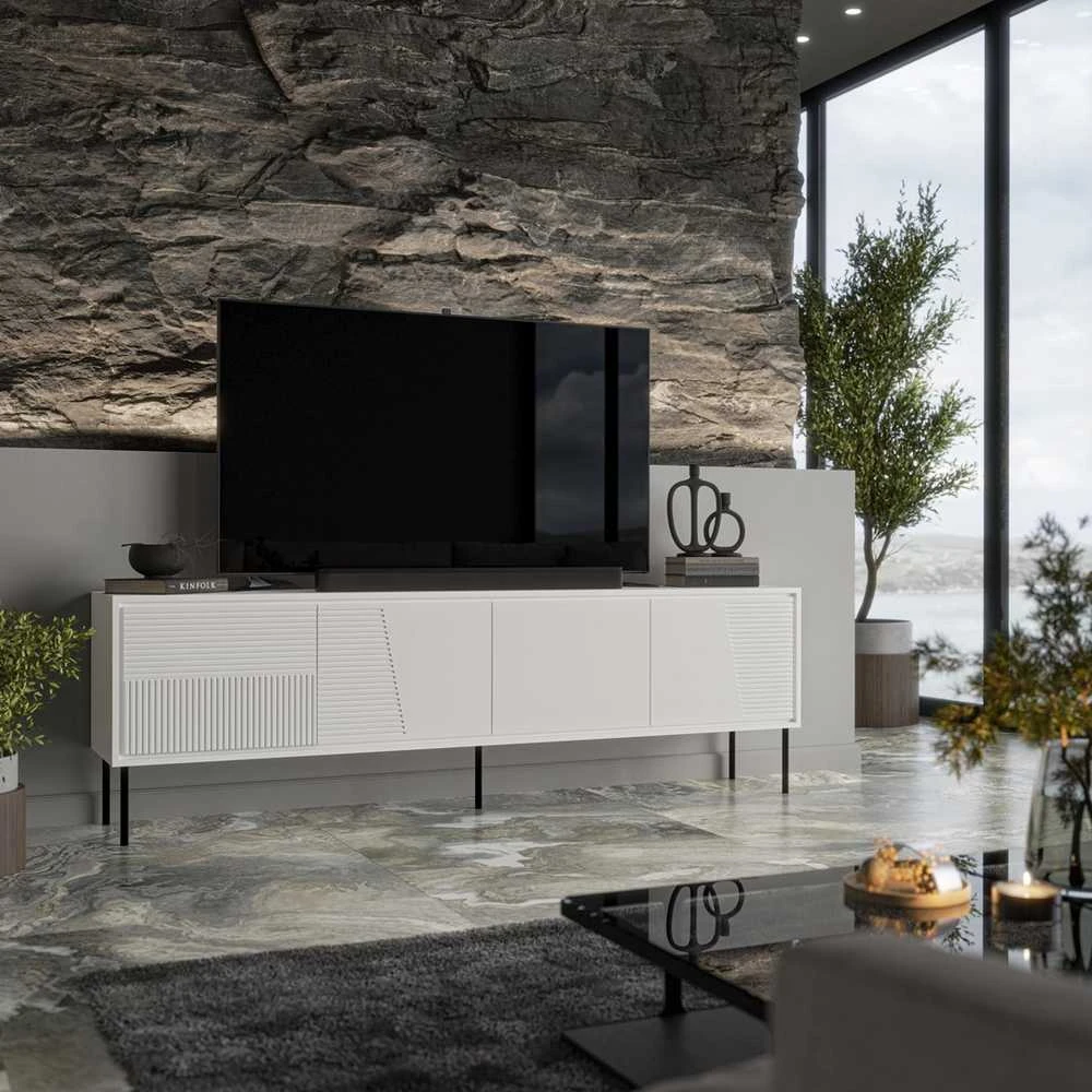 Laikiklis Cama Meble TV Spintelė - ABI 200x38x62 Balta Matinė