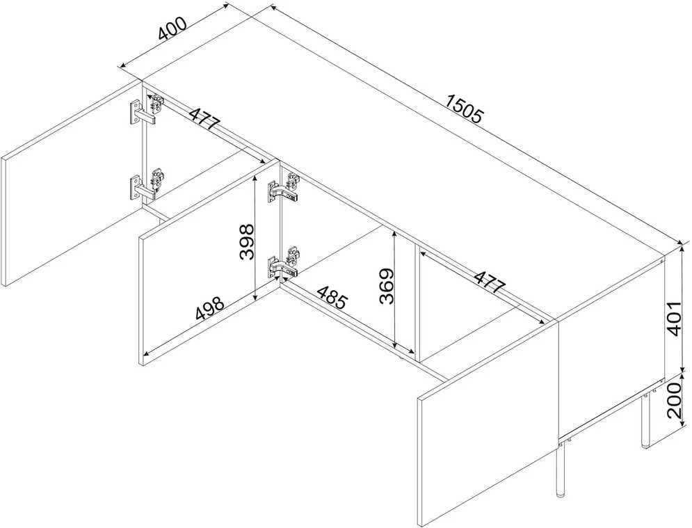 Cama Meble RTV cabinet SIENA 150.5x40x60 juodas matt