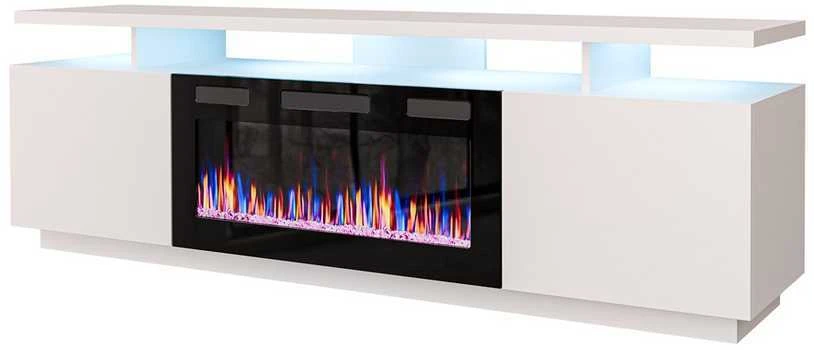 Laikiklis Cama Meble Elektrinis Židinys - RTV Eva Spintelė 180x40x52 cm Balta/Blizgi Balta