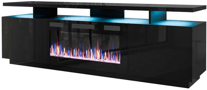 Laikiklis Cama Meble Židinys - RTV Eva Spintelė Su Elektriniu Židiniu 180x40x52 Cm Juoda/Blizgiai Juoda