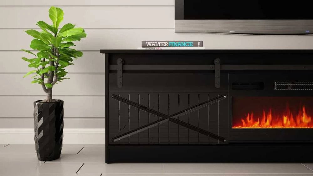 Laikiklis Cama Meble Židinys - RTV Granero 200x56,7x35 Juodas/Blizgus