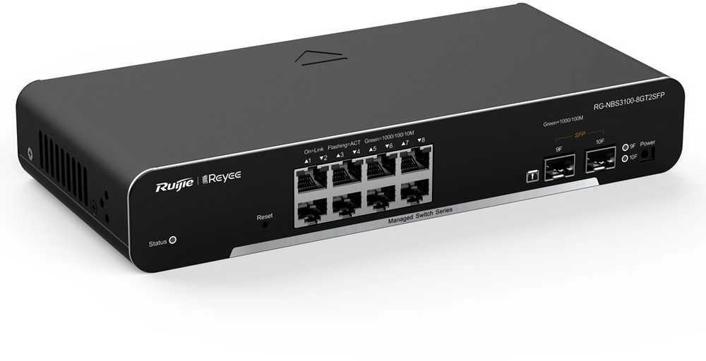 „Ruijie Networks“ RG-NBS3100-8GT2SFP tinklo komutatorius su valdomu L2 gigabito eternetu (10/100/1000) Juodas